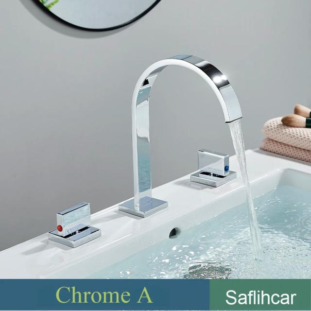 Torneira de Banheiro Preta para Mistura de Água Quente e Fria, 3 Furos, Dupla Lida, Ideais para Lavagem e Banheira, Acabamento em Cromo