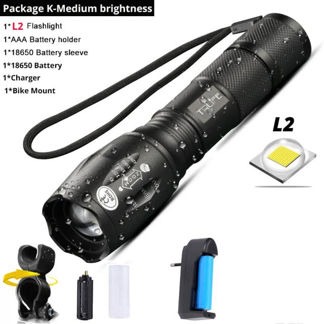 Luz LED Frontal V6 L2 T6 para Bicicleta - Lâmpada à Prova d'Água com Zoom Ajustável