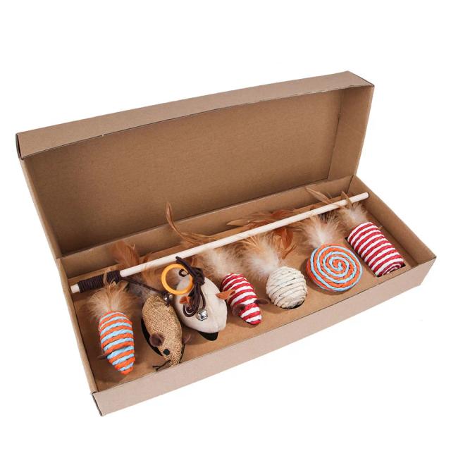 Conjunto Interativo de Brinquedos para Gatos com 7 Peças: Vara, Camundongo e Pelagem para Diversão e Estímulo dos Seus Animais de Estimação.