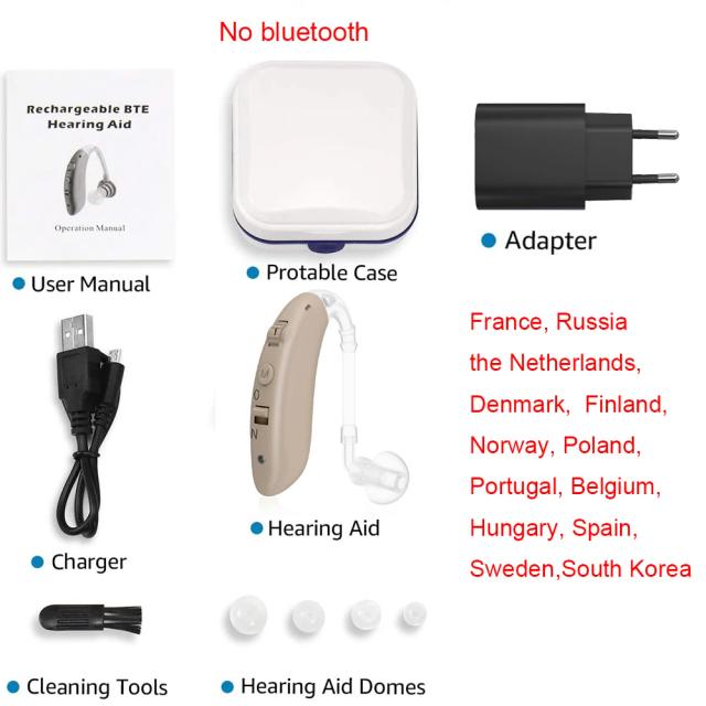 Aparelhos Auditivos Bluetooth Sem Fio com Amplificador de Som e Cancelamento de Ruído - Controle de Volume e Tom Ajustável