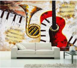 Mural de papel de parede personalizado, saxofone, piano, folha de música, europeu, retrô, barra de fundo, pintura de parede 3d - Image 1