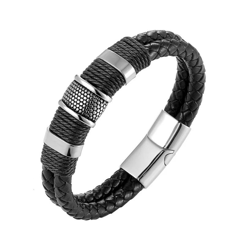 Pulseira masculina de couro legítimo, pulseira com botão magnético de aço - Image 6