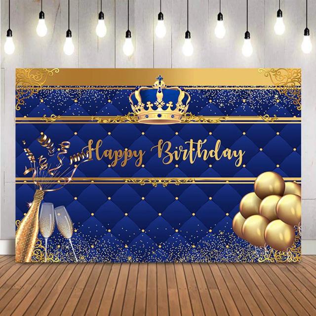 Decoração de Aniversário: Balões Azul Royal com Glitter Dourado e Coroa para Festas de Recém-Nascidos e Sessões de Fotos