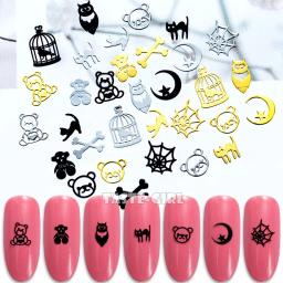 Elemento de unha metálica dourada e preta, lantejoulas para arte de unha de gato, coruja, decoração e ponta de manicure, 400 - Image 1
