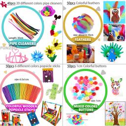 Colorido pipe cleaners kit artesanato picolé de pelúcia varas pompons adesivos diy artes suprimentos crianças montessori educação brinquedo - Image 3