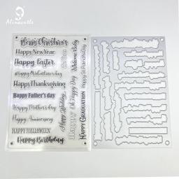 Alinacutle corte de metal cortado com selos claros conjunto de festival sentimento scrapbooking papel artesanato modelo de cartão de álbum artesanal - Image 3
