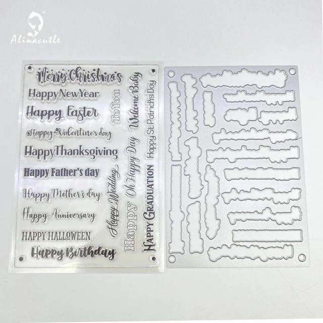 Conjunto de Selos Claros para Scrapbooking - Corte de Metal Alinacutle para Cartões e Álbum Artesanal em Festa