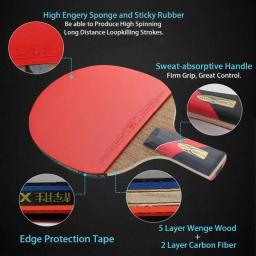 Huieson wenge lâmina de fibra de carbono 6 estrelas raquete de tênis de mesa espinhas pegajosas-em borracha super poderosa raquete de ping pong bat - Image 3