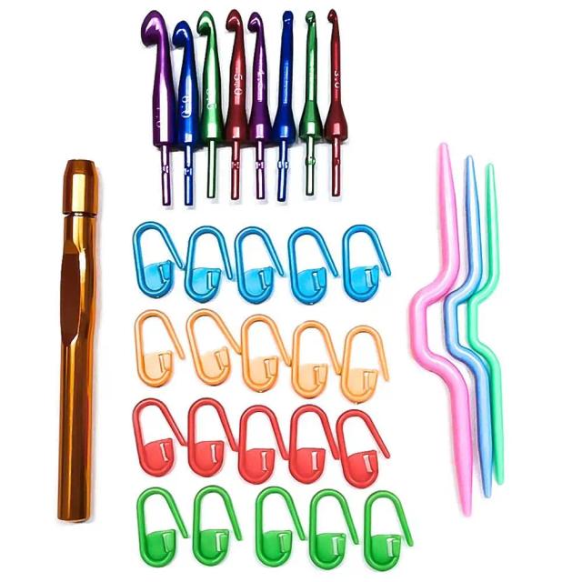 Conjunto de Ganchos de Alumínio Intercambiáveis para Crochê e Tricô - 8 Peças com Bolsa para Armazenamento e Acessórios