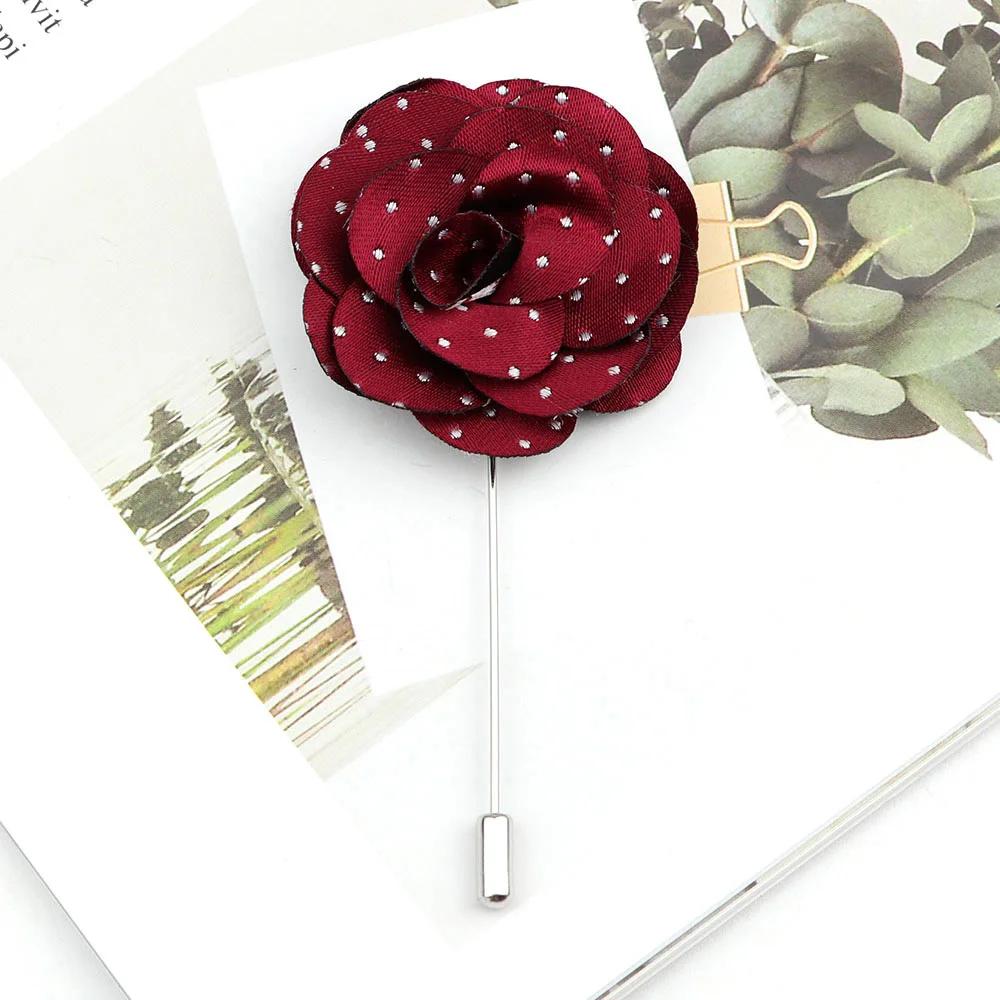 25 cores broches masculinos feitos à mão tecido floral lapela pino moda boutonniere dot pétala vara festa de casamento melhor homem acessórios - Image 1