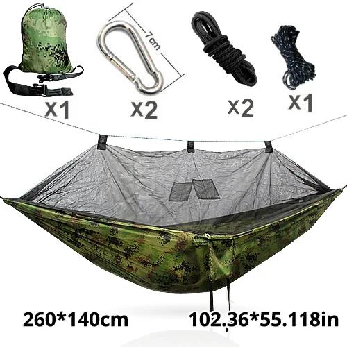 Hammock Portátil para Acampamento com Mosquiteiro de Alta Resistência em Tecido Parachute - Ideal para 2 Pessoas ao Ar Livre