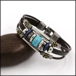 Pulseira de Couro Retro Multi Camadas para Homens e Mulheres, Pedra Natural, Acessórios de Liga, Tendência Jóias, Presente Amizade, Novo Design - Image 3