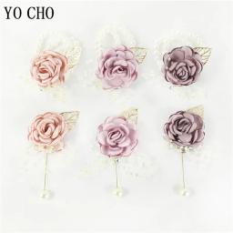 YO CHO-Corsage de pulso para dama de honra, pulseira casamento para dama de honra, flores de seda para homens - Image 5