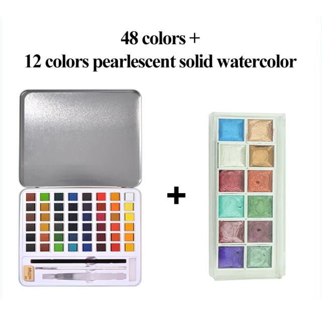 Kit de Tintas Aquarela Sólidas com 12, 36 ou 48 Cores - Pigmentos Perolados, Metálicos e com Glitter para Artesanato