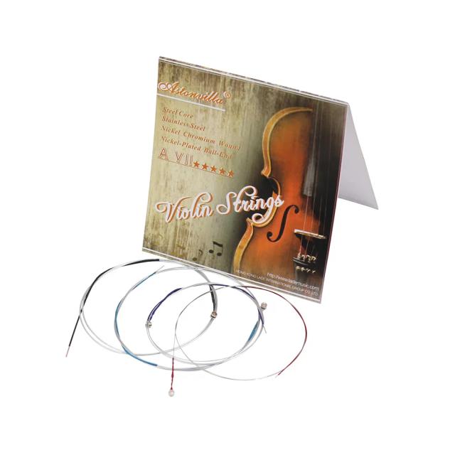 Kit de Cordas de Violino 4/4-1/8 com Núcleo de Aço e Enrolamento em Níquel e Cromo - Inclui 4 Tamanhos para Máxima Versatilidade