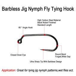 Vampfly 50 unidades10 #   12 #   14 #   16 #   18 #   60 °    Ângulo Barbless Jig Ninfa Fly Tying Truta Iscas De Pesca Mosca Molhada Amarrando Gancho - Image 2