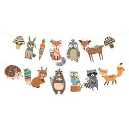 Woodland Party Wall Hanging Bunting, Coelho bonito, Raposa, Coruja, Guaxinim, Animais Selvagens Indianos, Bandeira do feliz aniversário, Favores de festa - Image 4