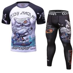 Homens Kickboxing T-Shirt e Calças Conjuntos, Rash Guard, Ginásio de Formação, MMA Boxing Kit, Muay Thai, Rashguard, Rash Guard - Image 5