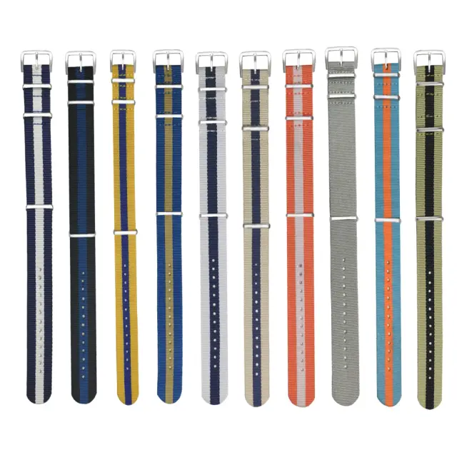 Pulseiras de Relógio em Tecido de Náilon com Fivela Prata - Nova Marca do Exército em 18mm, 20mm e 22mm