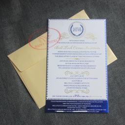 Convite de formatura alta qualidade branco e elegante, cartão de papel de algodão 900gsm, com papel-alumínio azul real e dourado, hi1158, 100 peças - Image 1