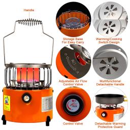2 em 1 2000w aquecedor portátil fogão de acampamento aquecimento gás aquecedores fogões para cozinhar pesca no gelo acampamento caminhadas - Image 3