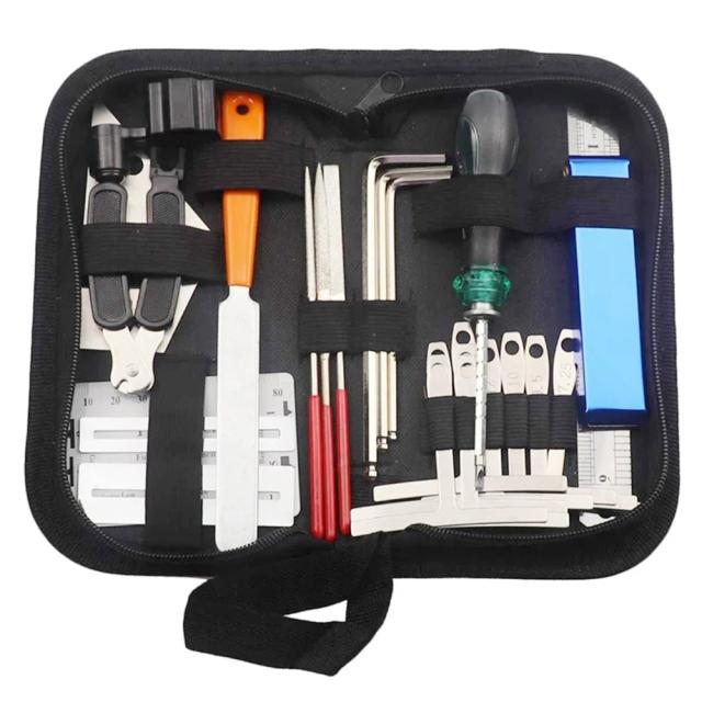 Kit Completo de Manutenção e Limpeza para Guitarras com Ferramentas Essenciais: Cortador de Cordas, Extrator de Pino, Nivelador de Fret e Mais