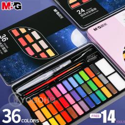 M & g portátil ferro/caixa de plástico sólido aquarela 12/28/36/48 cores pigmento profissional pintura em aquarela supplie arte conjunto de ferramentas - Image 2
