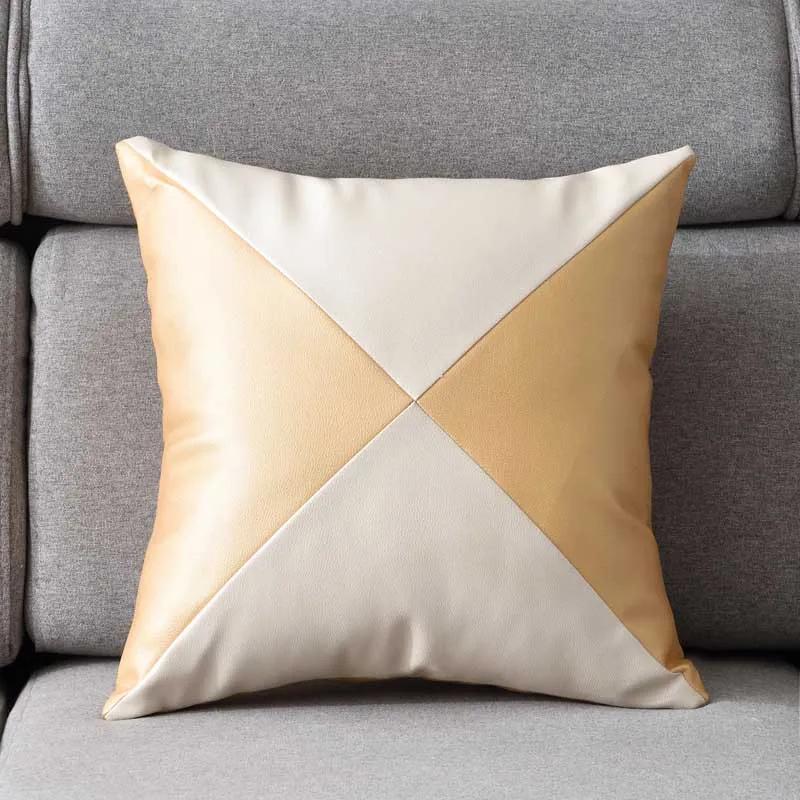 1pc couro do plutônio contraste costura inserção almofada sofá sofá poltrona travesseiro decoração para casa almofadas de enchimento 45x45cm - Image 1