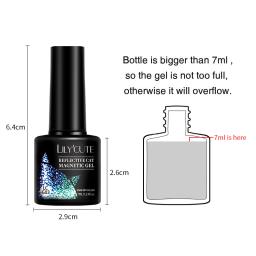 Lilycute 7ml 9d gato reflexivo gel magnético unha polonês conjunto com ímã vara gel preto fluorescente brilho unha gel polonês - Image 6