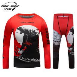 Cody Lundin treinamento Rash Guard para crianças, calças justas de compressão de camada de base, Jiu Jitsu Rash Guard Set No Gi BJJ Fitness Boxing Sportwear - Image 4