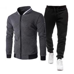 Masculino conjunto de roupas esportivas de treino dos homens da marca roupas de fitness duas peças jaqueta de manga longa + calças casuais - Image 2