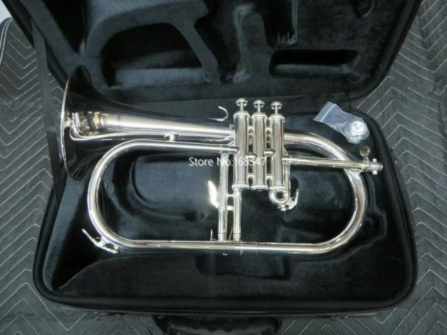 Flugelhorn Prata BB com Bocal e Estojo - Banho de Bronze Amarelo, Frete Grátis!