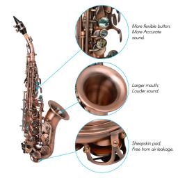 Saxofone soprano vermelho antigo, instrumento de sopro em madeira com estojo, luvas de limpeza, pano de limpeza, escova, alça, maleta - Image 4