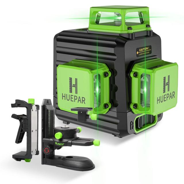 Nível Laser Huepar 3D com 12 Linhas, Feixe Verde, Bateria Li-ion e Porta Tipo-C, Acompanha Estojo Duro para Transporte