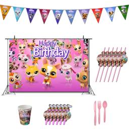 Lps festa de aniversário decorações jogo crianças brinquedo tema supplys banner copos para meninas - Image 1