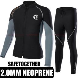 Safetogether casaco de mergulho masculino, jaqueta de neoprene com mangas compridas, camiseta e calça de surf, roupa de banho quente para inverno 2.0mm - Image 1