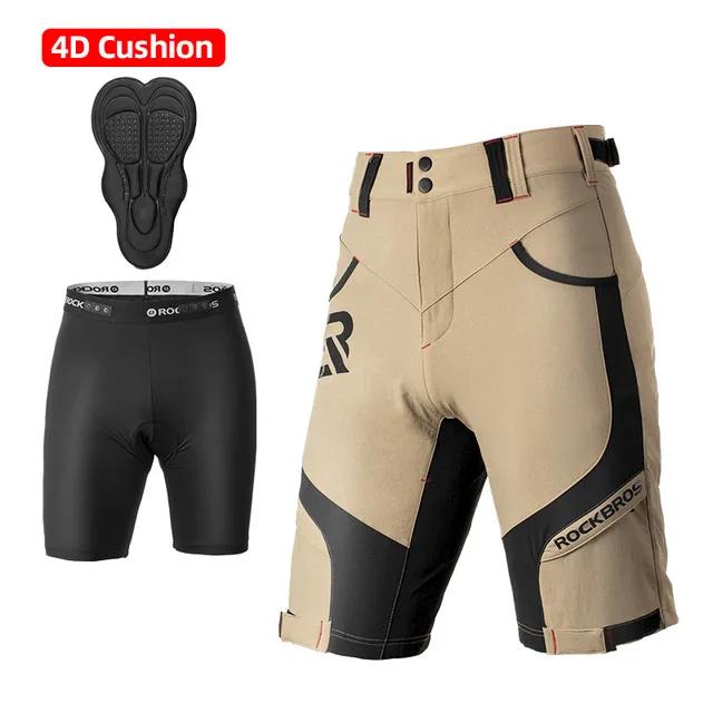 Calções de Ciclismo Rockbros 4D 2 em 1 com Roupa Interior Separável para Bicicleta, Escalada e Corrida