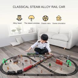 Conjunto de trem de brinquedo retrô clássico, carro, trilhos ferroviários, trem de simulação, presente para crianças, brinquedo de trem de plástico - Image 2