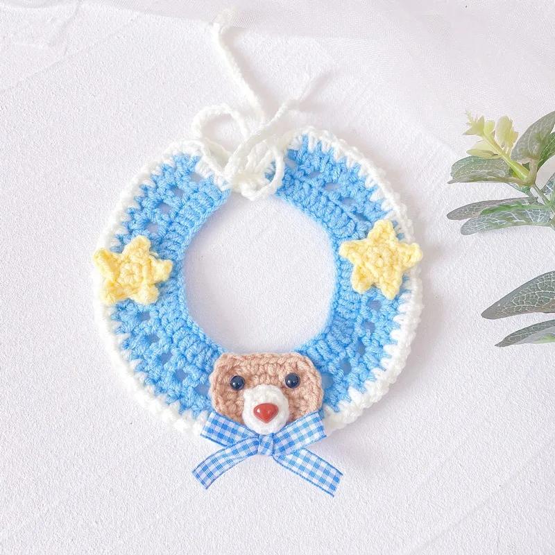 Super bonito mão-tecido moda gato babador acessórios colorido pequeno animal malha lã colarinho pet cachecol suprimentos para filhote de cachorro gatinho - Image 1