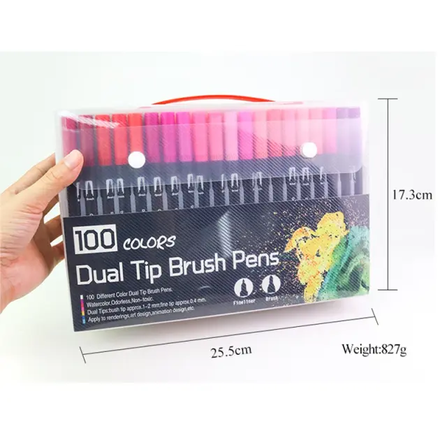 Canetas de Ponta Dupla com 100 Cores para Desenho, Pintura e Caligrafia - Arte com Marcadores Finos e Pincel Aquarela