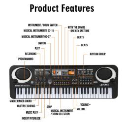 Teclado de piano eletrônico para crianças, órgão com microfone, adesivos, brinquedos educativos, instrumento musical, presente para iniciantes, 61 teclas - Image 3