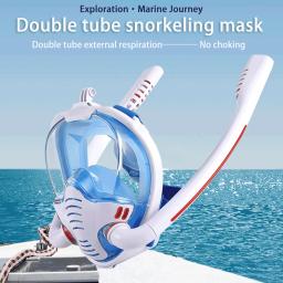 Máscara de mergulho de silicone para adultos Máscara de mergulho de tubo duplo Óculos de natação secos, Aparelho de respiração subaquática - Image 4