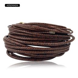 ASSOMADA-Cordão De Couro Redondo para Fazer Jóias, Corda Trançada, Colar, Marrom, Feito À Mão, Tecido, Cabos De Couro De Vaca Genuíno, DIY - Image 2