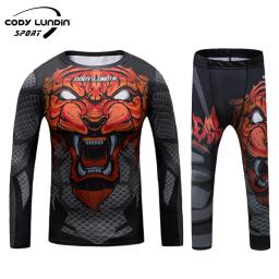 Cody Lundin treinamento Rash Guard para crianças, calças justas de compressão de camada de base, Jiu Jitsu Rash Guard Set No Gi BJJ Fitness Boxing Sportwear - Image 3