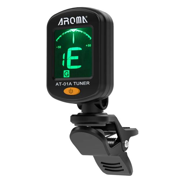 Afinador Dobrável Aroma AT-01A/101: Clip-On Rotativo de Alta Sensibilidade para Guitarra, Baixo e Ukulele