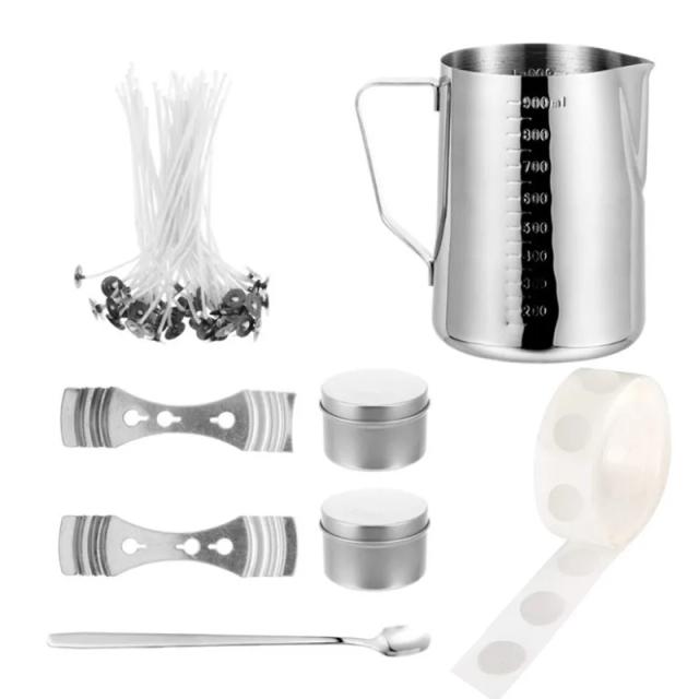 Conjunto Completo para Fazer Velas Artesanais: Suporte de Algodão, Pote, Pavios, Adesivo e Ferramentas Bricolage