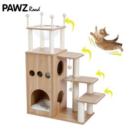 Casa árvore para gatos, arranhador de madeira, casa para gatos, ideal para condomínio, postes para arranhar e brincar com bola, gatos e gatinhos, entrega rápida - Image 1