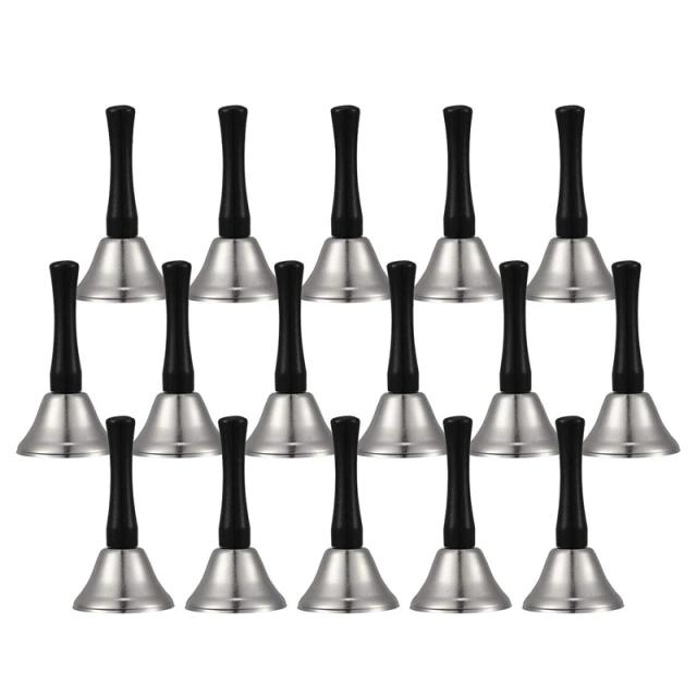Conjunto de 24 Sinhos Diatônicos de Metal com Punho de Madeira Preta para Percussão Musical em Aço Prateado