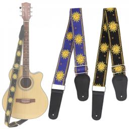 Correia de guitarra, tecido duplo, padrão de flores, couro legítimo, com extremidades para violão elétrico acústico - Image 1