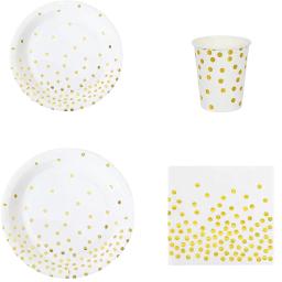 Louça descartável para festa de casamento, chapas e copos de papel branco, suprimentos coleção ouro, aniversário do bebê e dia dos pais - Image 3